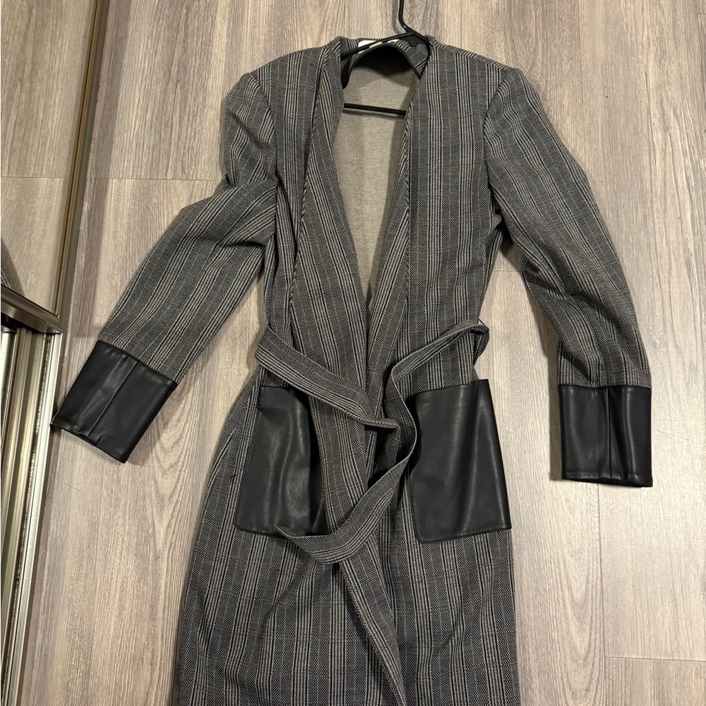 Calvin Klein Black and Gray Polyester overcoat